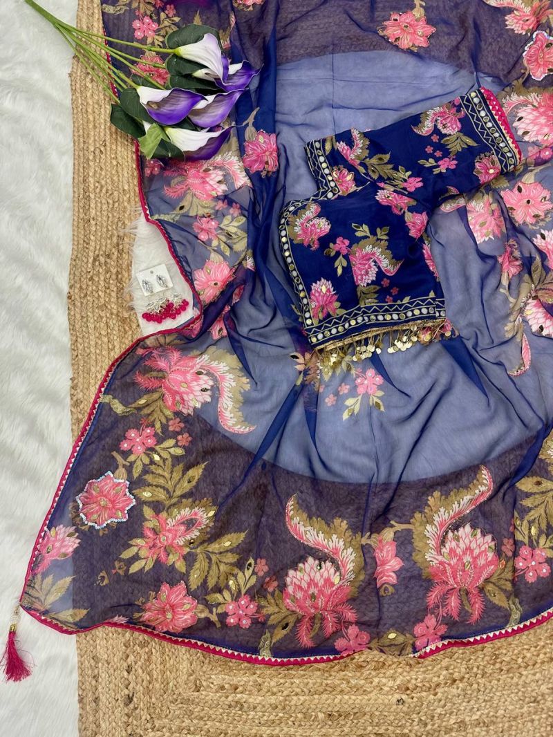 Amrah Wholesale Gopi 3 Soft Tebby Silk Digital Printed Mirror Worked Saree