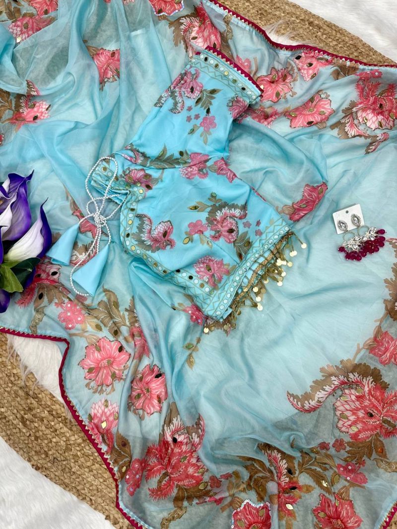 Amrah Wholesale Gopi 3 Soft Tebby Silk Digital Printed Mirror Worked Saree