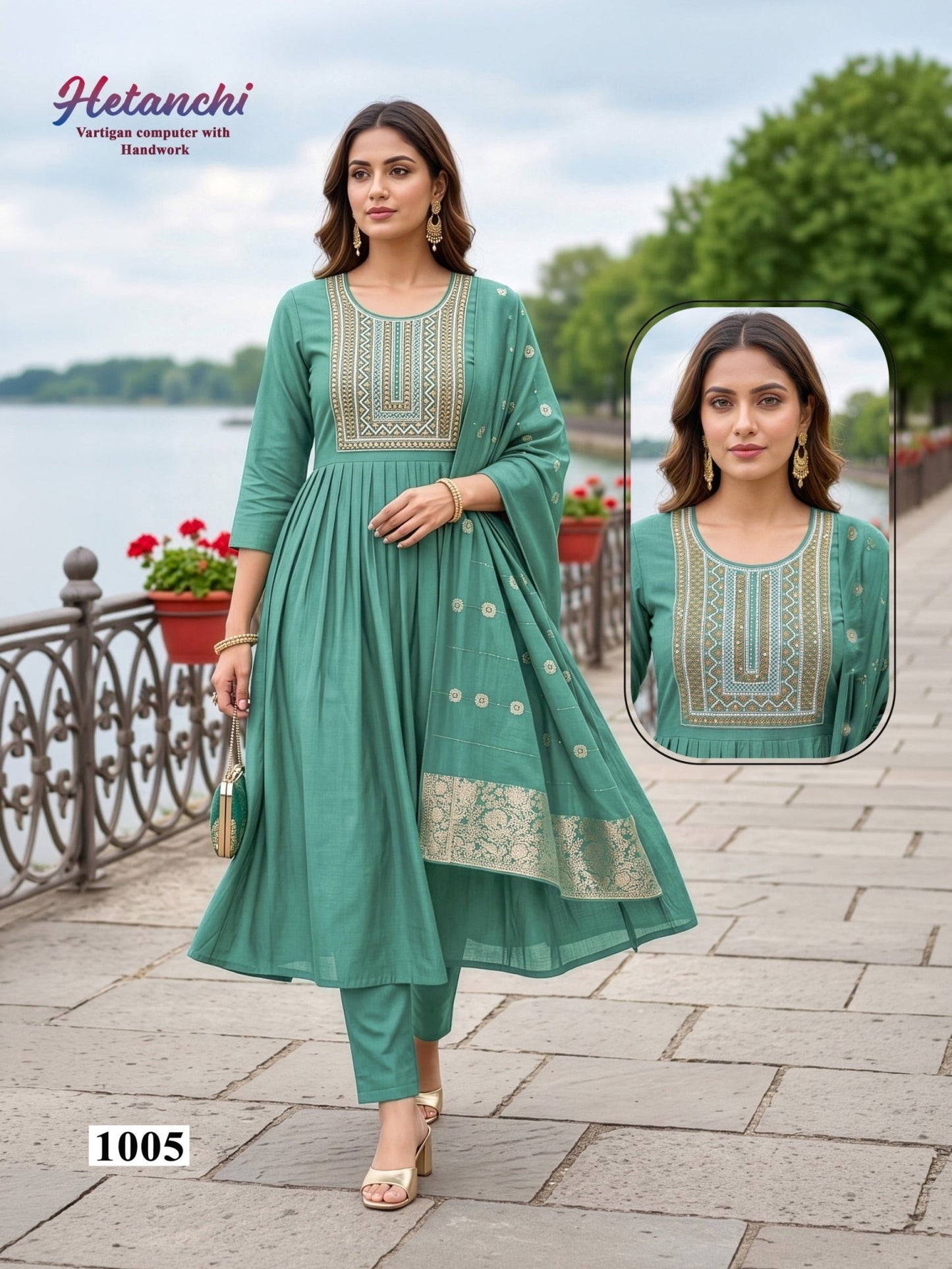 Amrah Wholesale Hetanchi D No 1001 To 06 Vertican Kurti Pant Dupatta Set - Amrah Wholesale