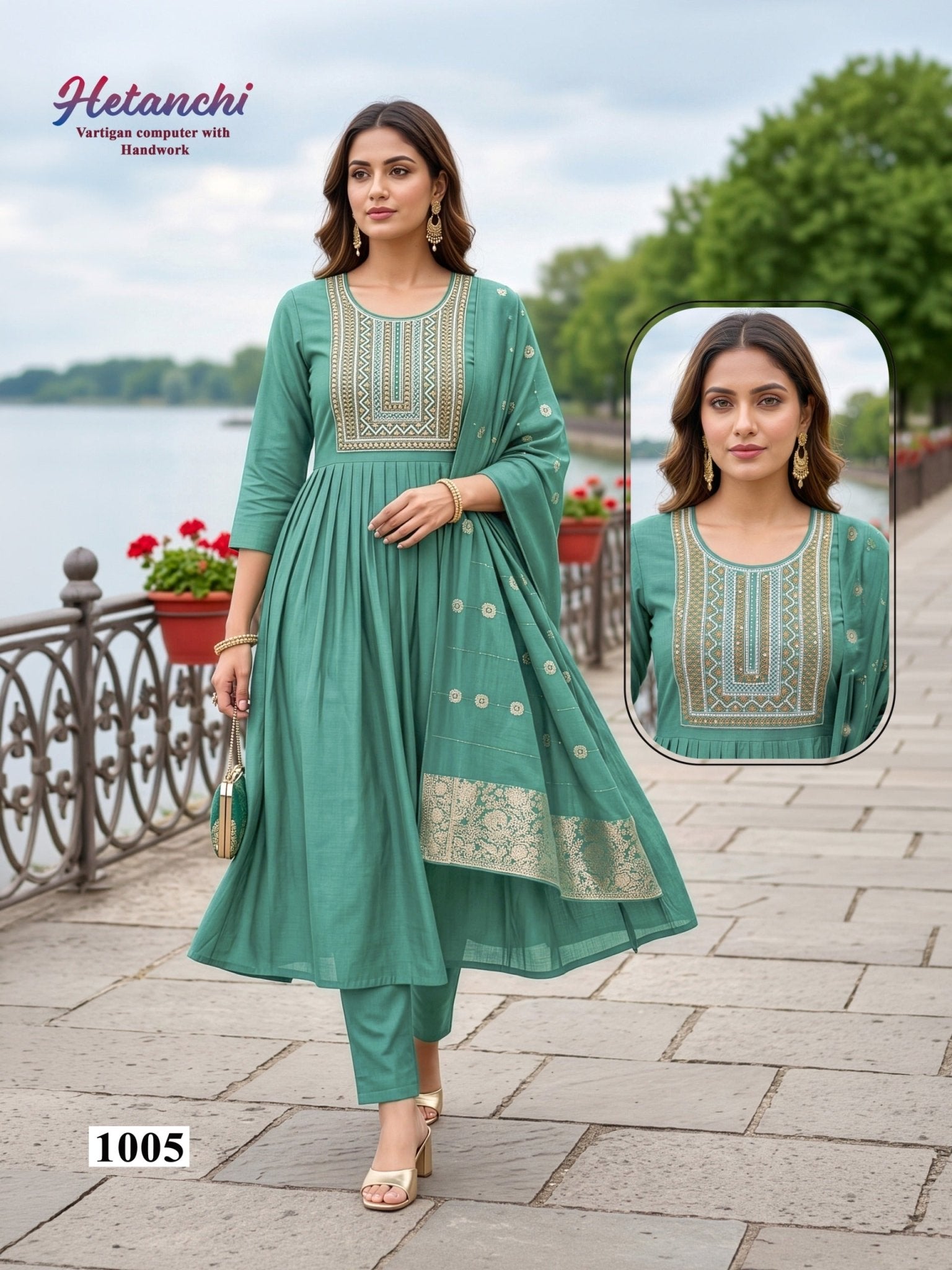 Amrah Wholesale Hetanchi D No 1001 To 06 Vertican Kurti Pant Dupatta Set - Amrah Wholesale