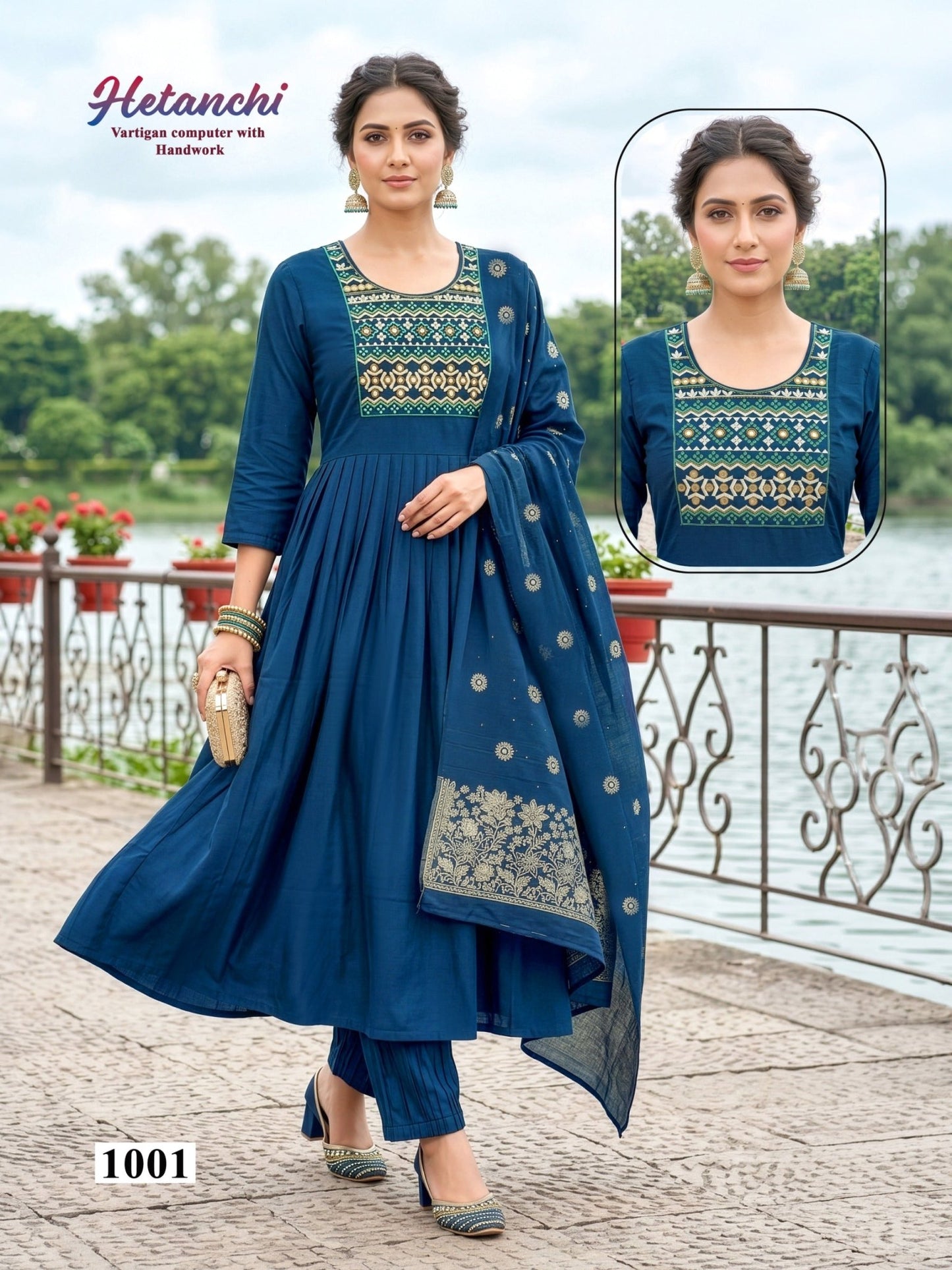 Amrah Wholesale Hetanchi D No 1001 To 06 Vertican Kurti Pant Dupatta Set - Amrah Wholesale