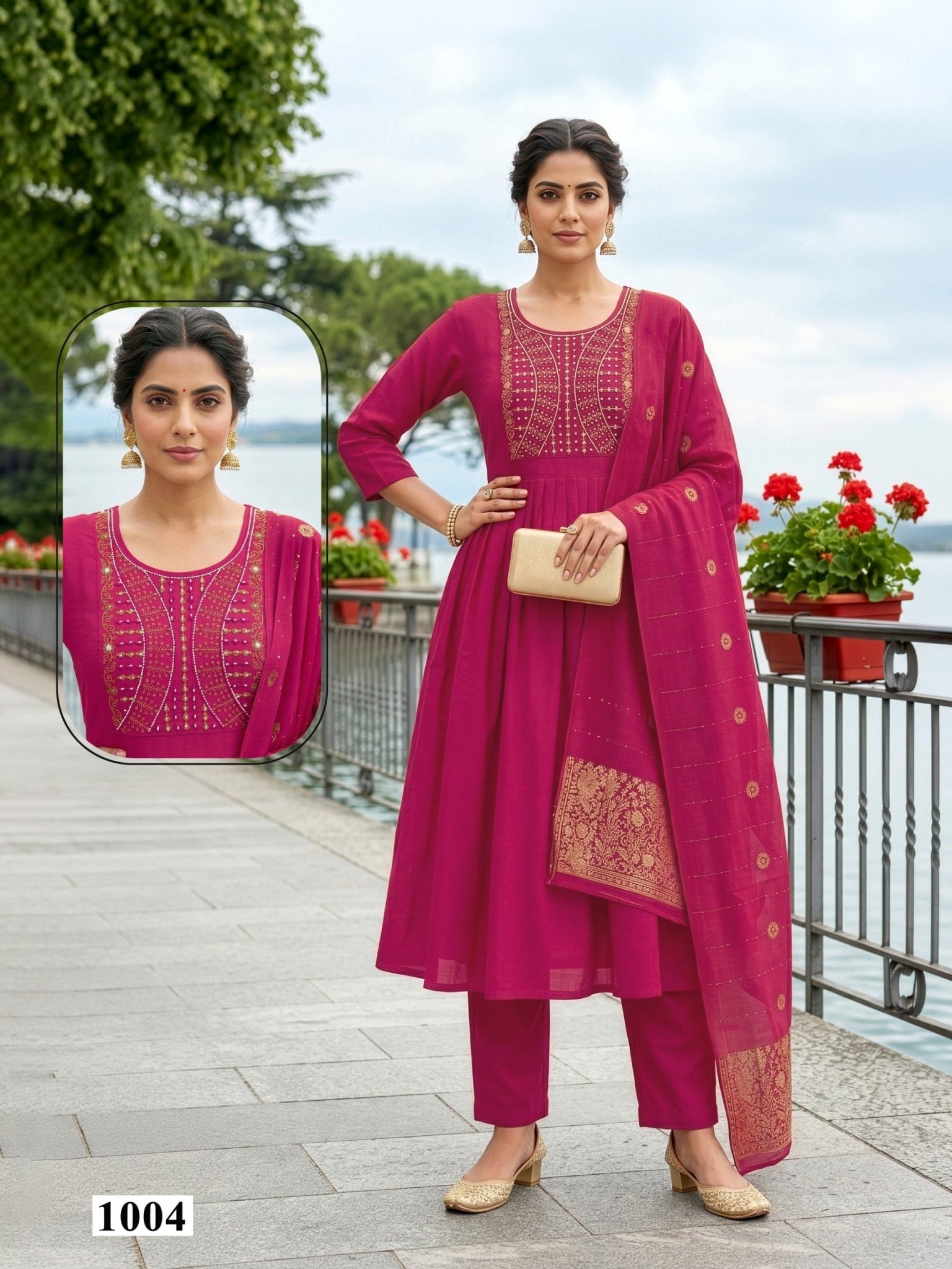 Amrah Wholesale Hetanchi D No 1001 To 06 Vertican Kurti Pant Dupatta Set - Amrah Wholesale