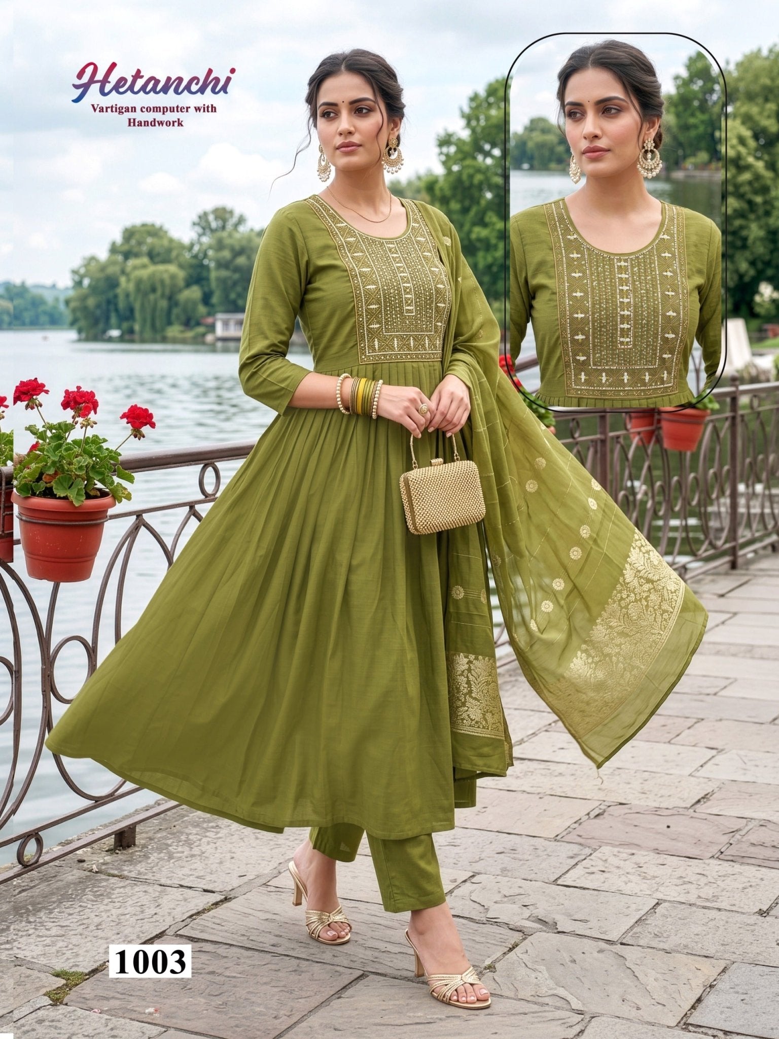 Amrah Wholesale Hetanchi D No 1001 To 06 Vertican Kurti Pant Dupatta Set - Amrah Wholesale