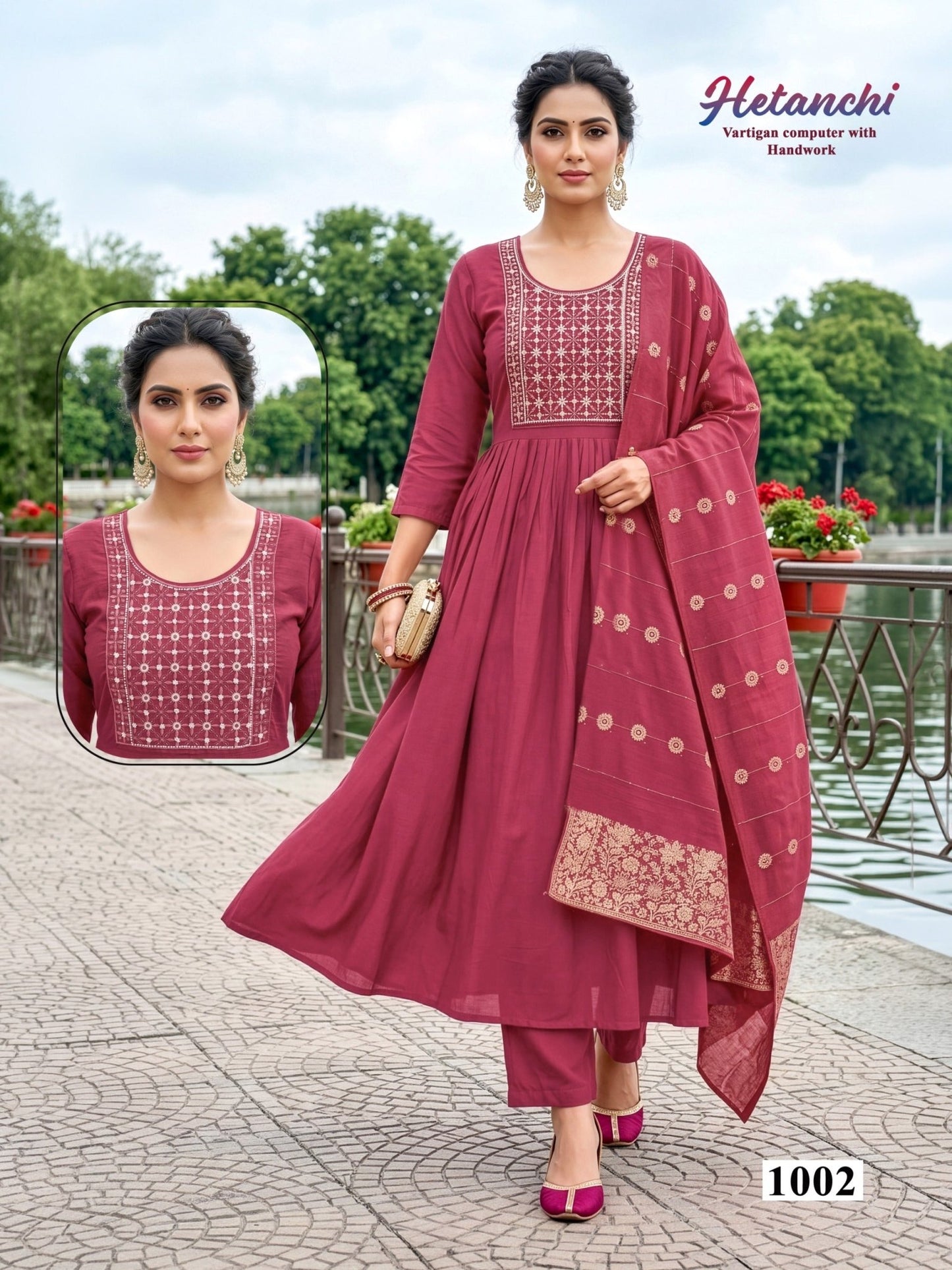Amrah Wholesale Hetanchi D No 1001 To 06 Vertican Kurti Pant Dupatta Set - Amrah Wholesale