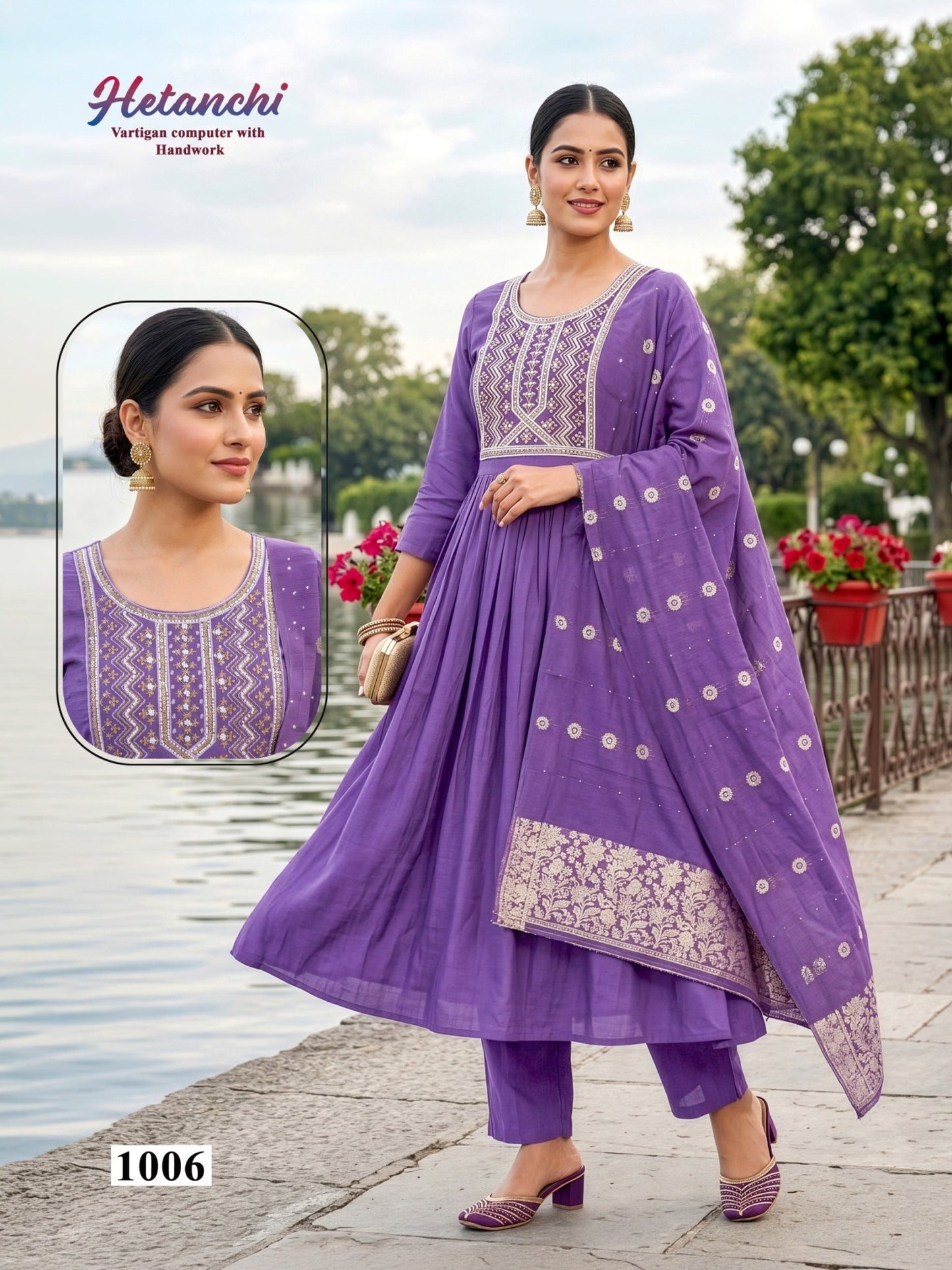 Amrah Wholesale Hetanchi D No 1001 To 06 Vertican Kurti Pant Dupatta Set - Amrah Wholesale