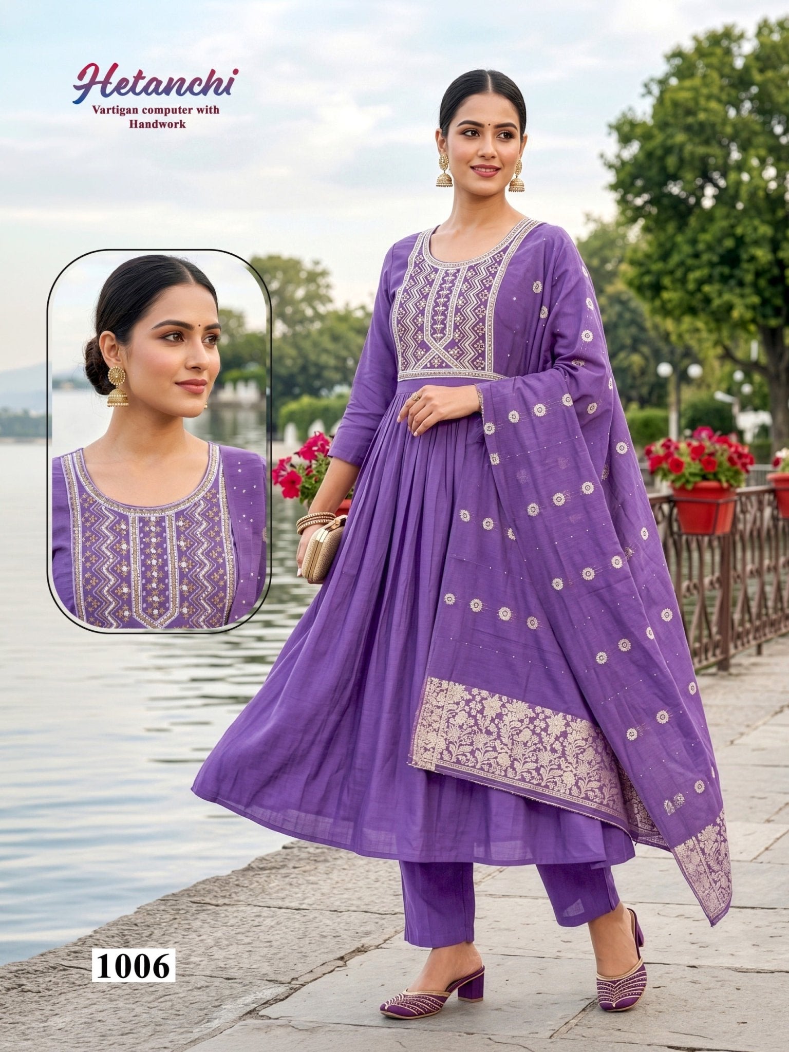 Amrah Wholesale Hetanchi D No 1001 To 06 Vertican Kurti Pant Dupatta Set - Amrah Wholesale