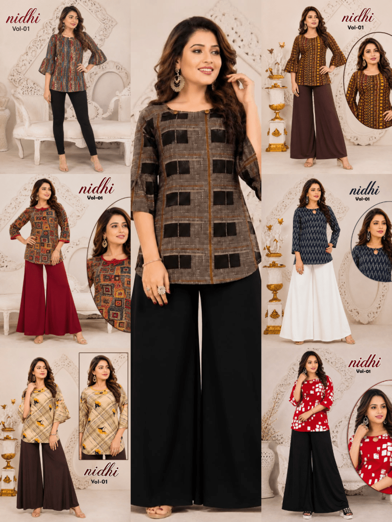 Amrah Wholesale Hiaara Nidhi Vol 1 Rayon Printed Short Tops - Amrah Wholesale