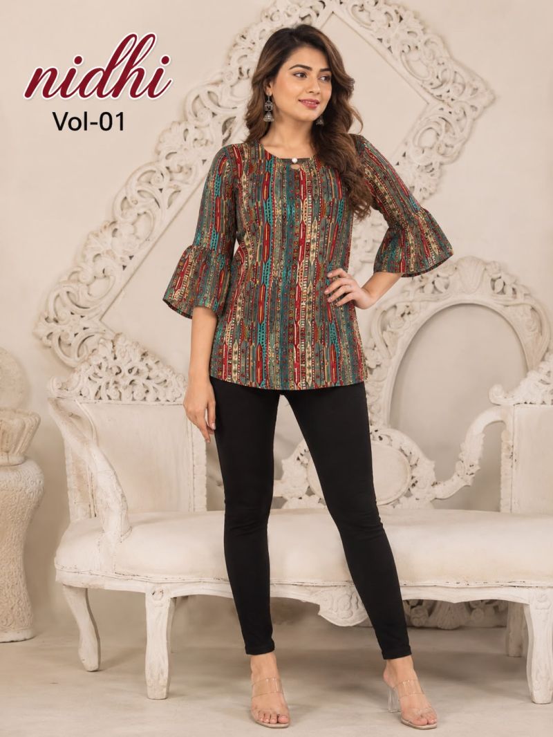 Amrah Wholesale Hiaara Nidhi Vol 1 Rayon Printed Short Tops - Amrah Wholesale