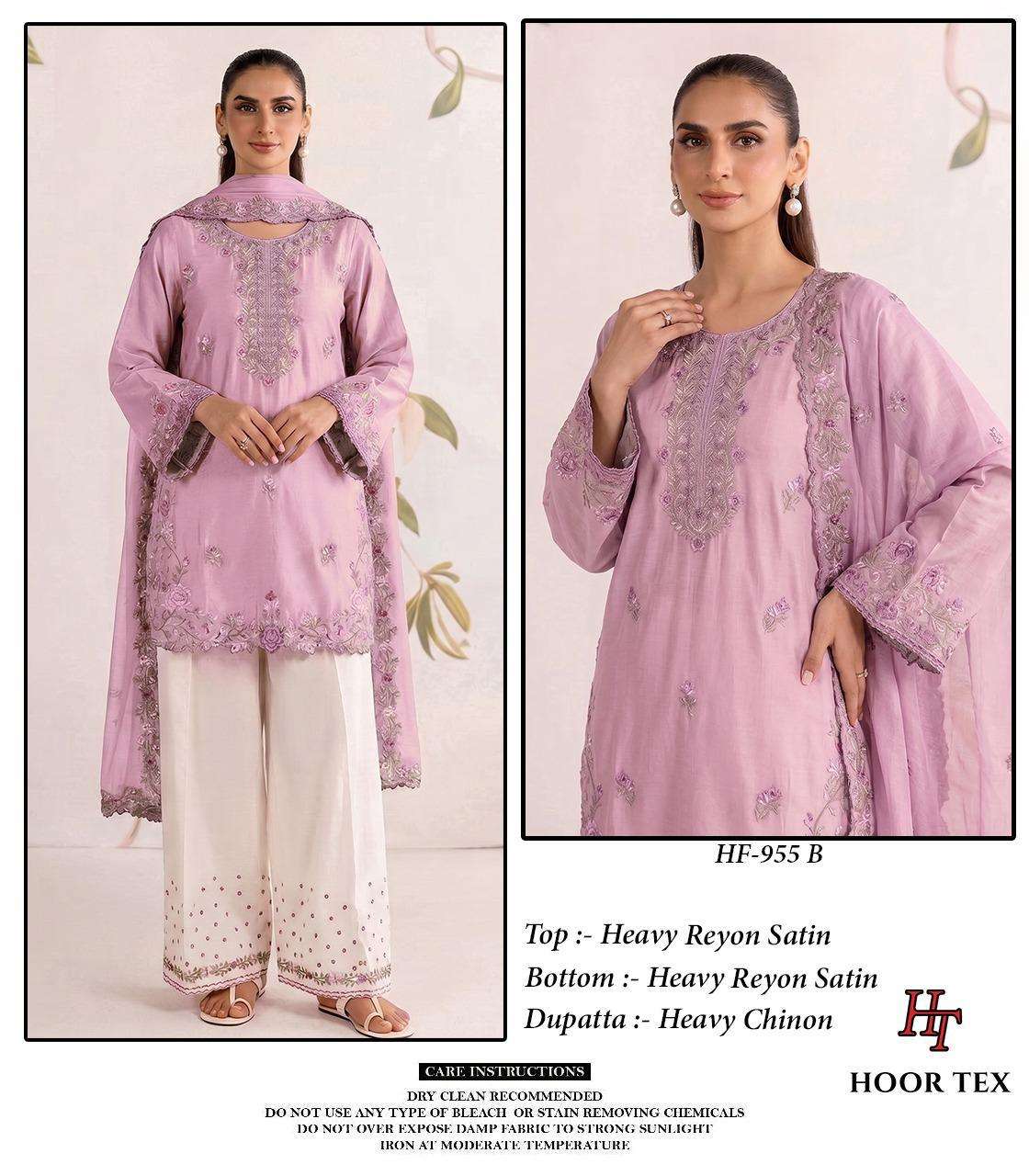 HOOR TEX HF-955 Rayon Satin Embroidered Pakistani Suit Set
