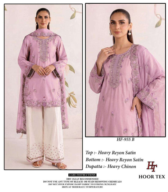 HOOR TEX HF-955 Rayon Satin Embroidered Pakistani Suit Set