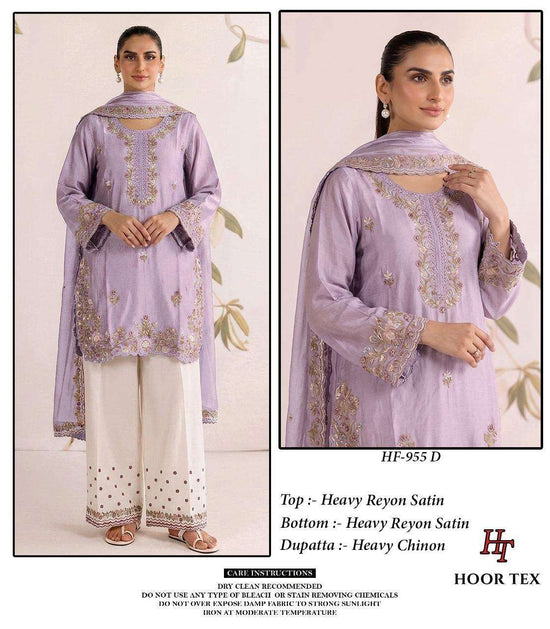 HOOR TEX HF-955 Rayon Satin Embroidered Pakistani Suit Set