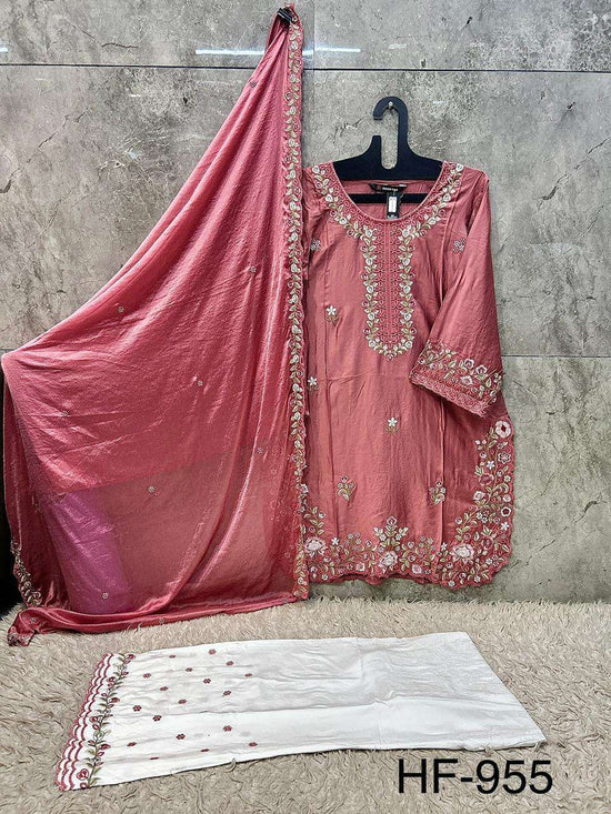 HOOR TEX HF-955 Rayon Satin Embroidered Pakistani Suit Set