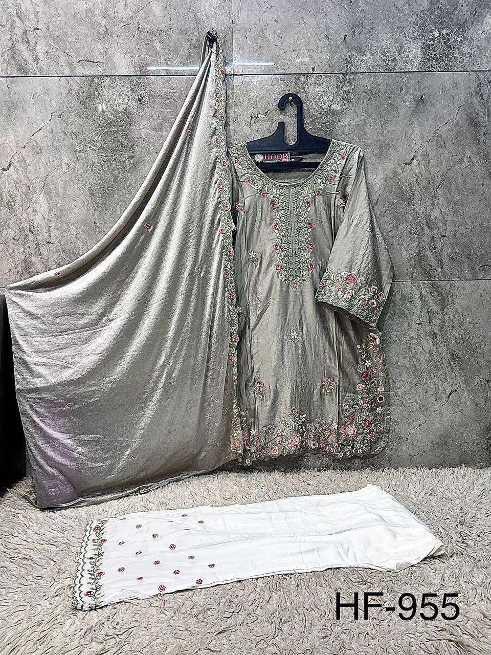 HOOR TEX HF-955 Rayon Satin Embroidered Pakistani Suit Set