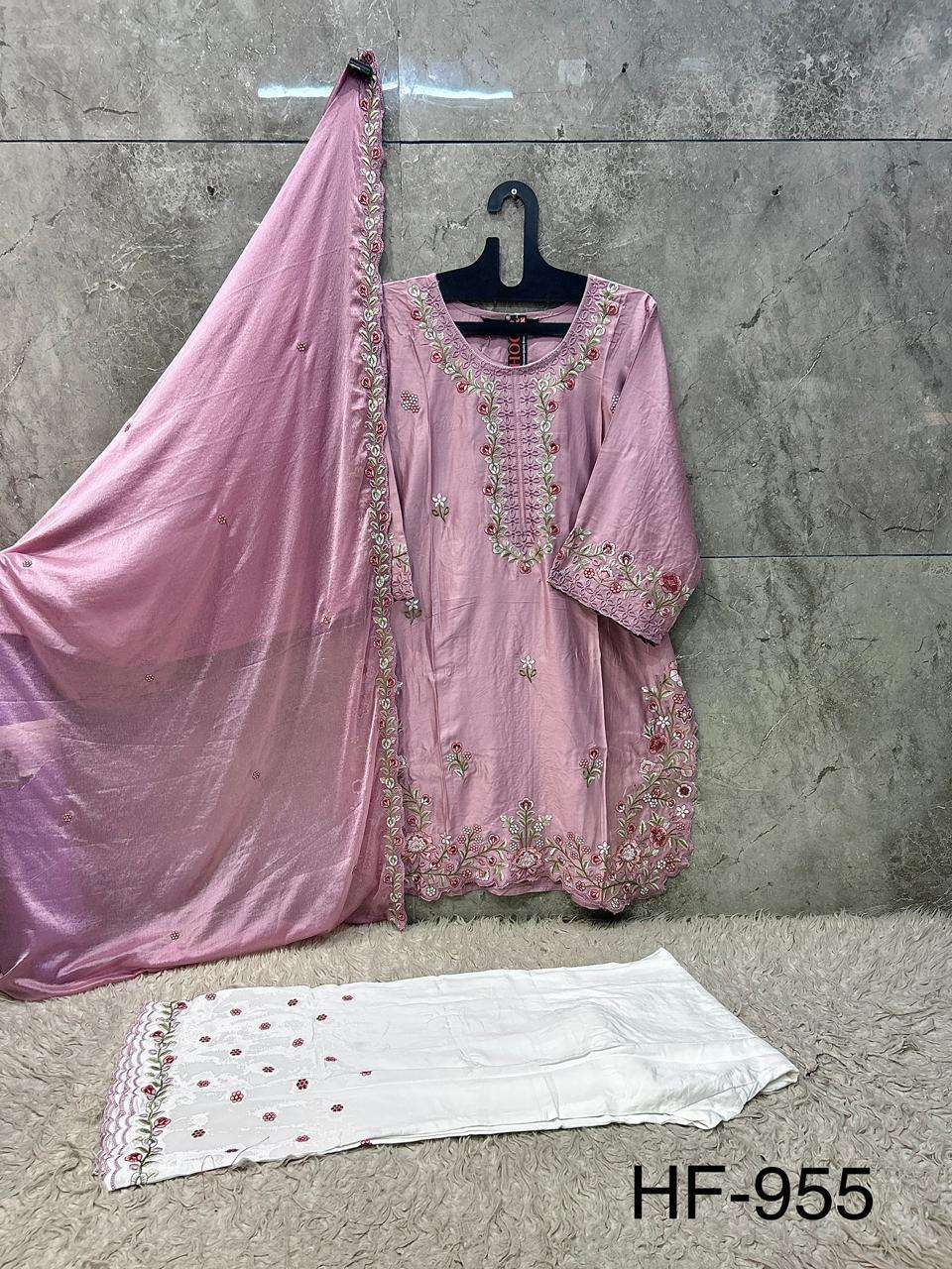 HOOR TEX HF-955 Rayon Satin Embroidered Pakistani Suit Set