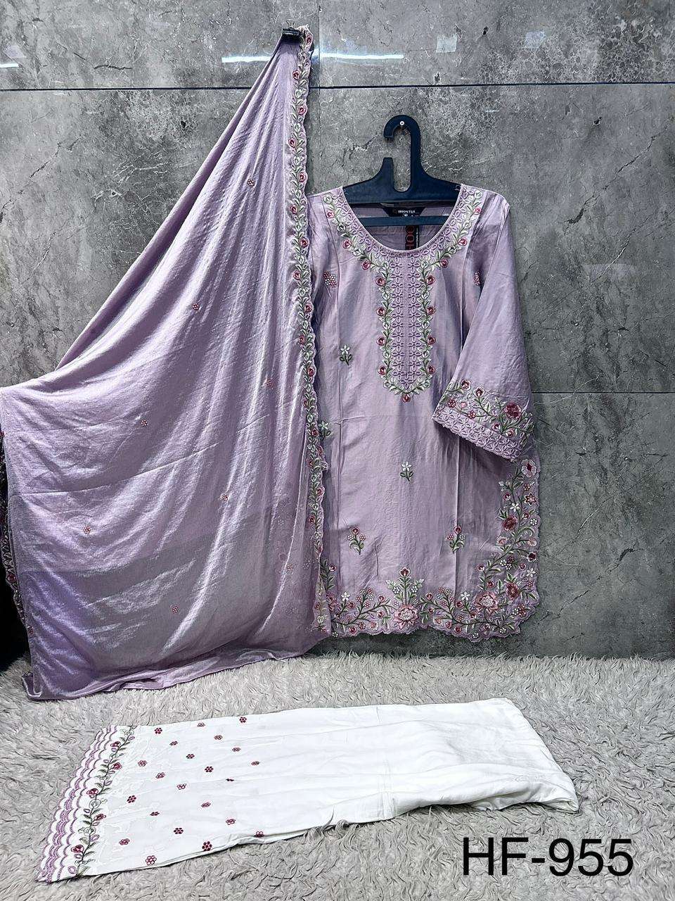 HOOR TEX HF-955 Rayon Satin Embroidered Pakistani Suit Set