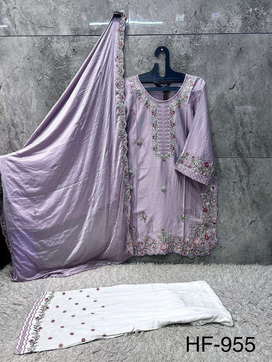 HOOR TEX HF-955 Rayon Satin Embroidered Pakistani Suit Set