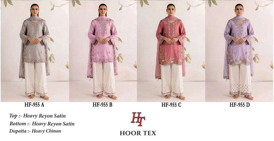 HOOR TEX HF-955 Rayon Satin Embroidered Pakistani Suit Set