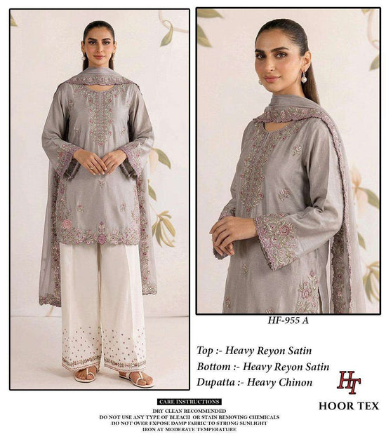 HOOR TEX HF-955 Rayon Satin Embroidered Pakistani Suit Set
