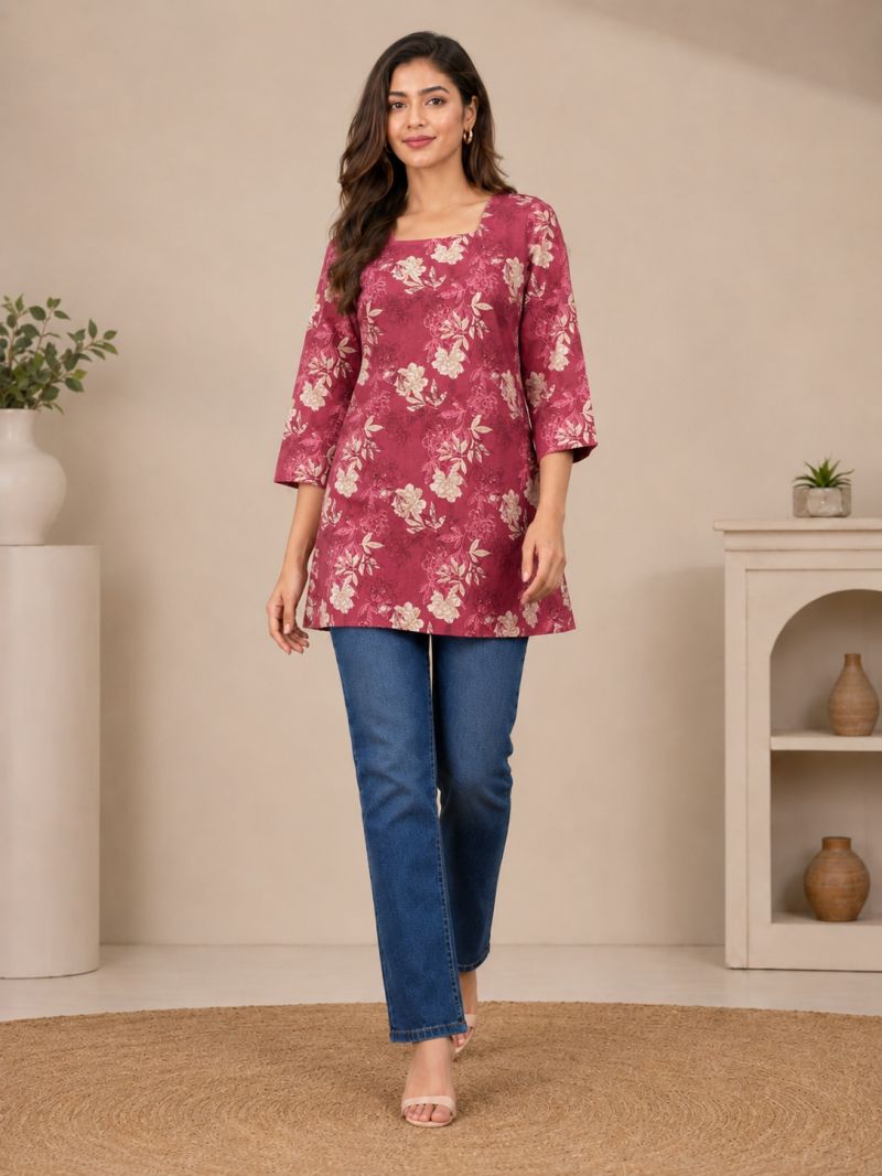Amrah Wholesale Hr C 280 Magenta Cotton Blend Kurti - Amrah Wholesale