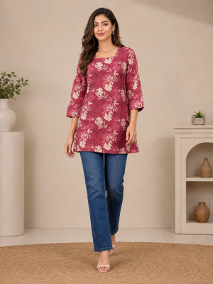 Amrah Wholesale Hr C 280 Magenta Cotton Blend Kurti - Amrah Wholesale