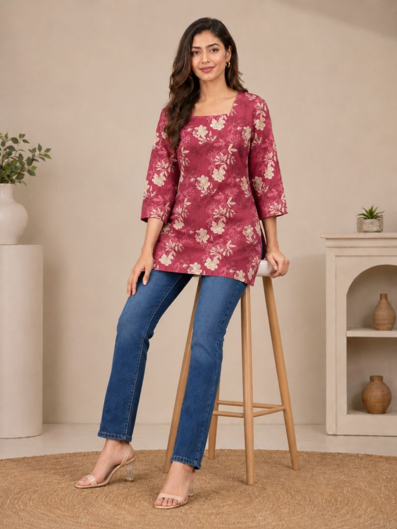 Amrah Wholesale Hr C 280 Magenta Cotton Blend Kurti - Amrah Wholesale