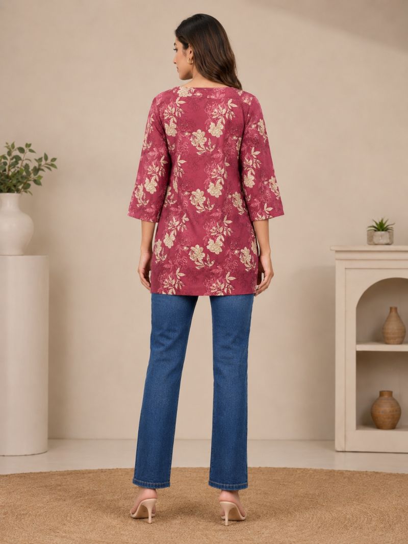 Amrah Wholesale Hr C 280 Magenta Cotton Blend Kurti - Amrah Wholesale