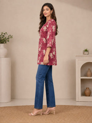 Amrah Wholesale Hr C 280 Magenta Cotton Blend Kurti - Amrah Wholesale