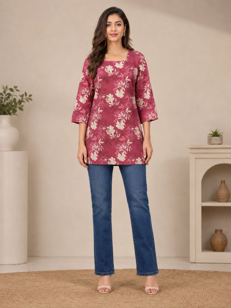 Amrah Wholesale Hr C 280 Magenta Cotton Blend Kurti - Amrah Wholesale