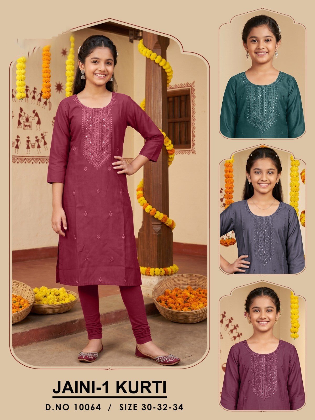 Amrah Wholesale Jaini 10064 And 66 Gadwal Silk Embroidered Kids Kurti - Amrah Wholesale