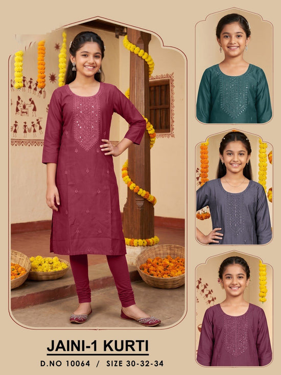 Amrah Wholesale Jaini 10064 And 66 Gadwal Silk Embroidered Kids Kurti - Amrah Wholesale