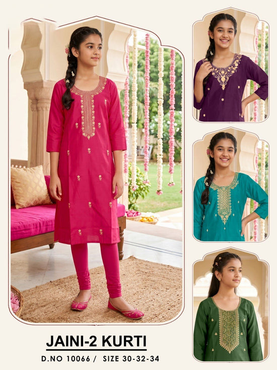 Amrah Wholesale Jaini 10064 And 66 Gadwal Silk Embroidered Kids Kurti - Amrah Wholesale