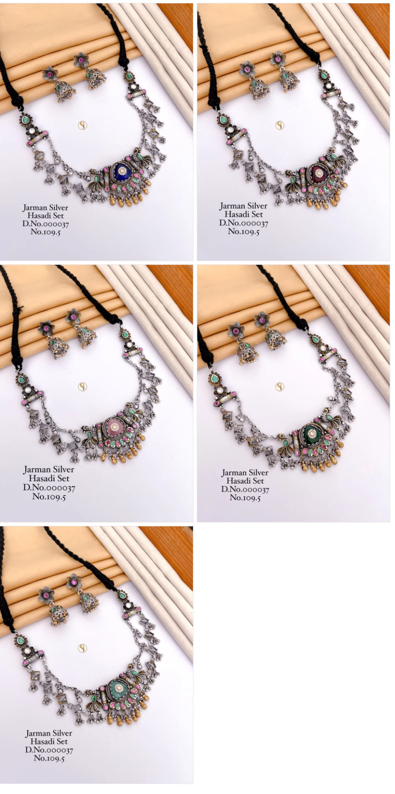 Amrah Wholesale Jarman Silver Ghungroo Hasdi Set 2 Jarman Silver Necklace Set