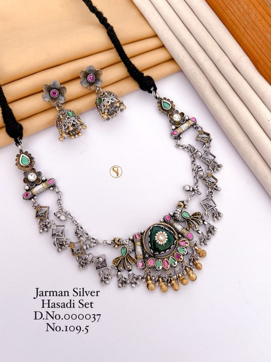 Amrah Wholesale Jarman Silver Ghungroo Hasdi Set 2 Jarman Silver Necklace Set