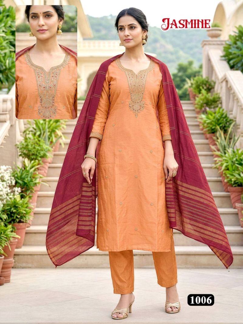 Amrah Wholesale Jasmine D No 1001 To 08 Vatican Silk Kurti Pant Dupatta Set