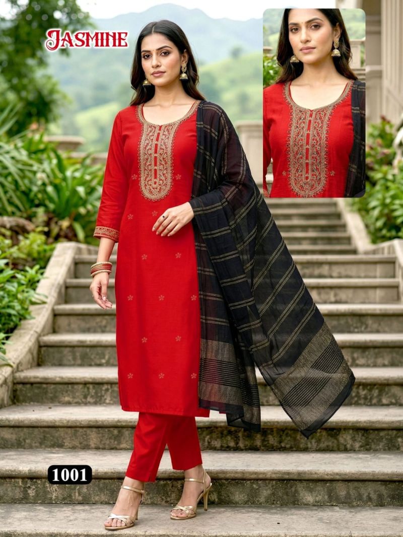 Amrah Wholesale Jasmine D No 1001 To 08 Vatican Silk Kurti Pant Dupatta Set
