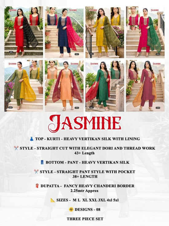 Amrah Wholesale Jasmine D No 1001 To 08 Vatican Silk Kurti Pant Dupatta Set