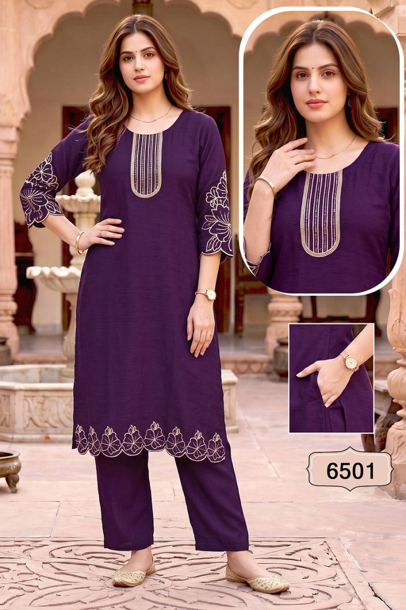 Amrah Wholesale Jasmine Vol 1 Vertican Silk Kurti Pant Set - Amrah Wholesale