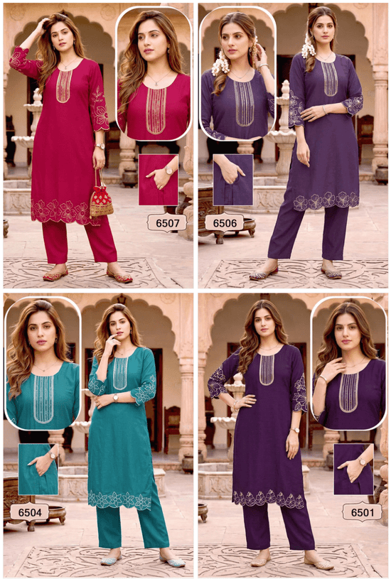Amrah Wholesale Jasmine Vol 1 Vertican Silk Kurti Pant Set - Amrah Wholesale