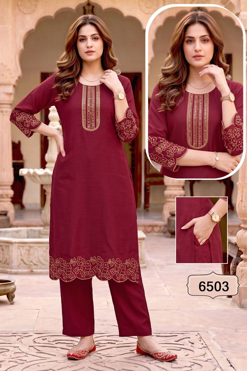 Amrah Wholesale Jasmine Vol 1 Vertican Silk Kurti Pant Set - Amrah Wholesale