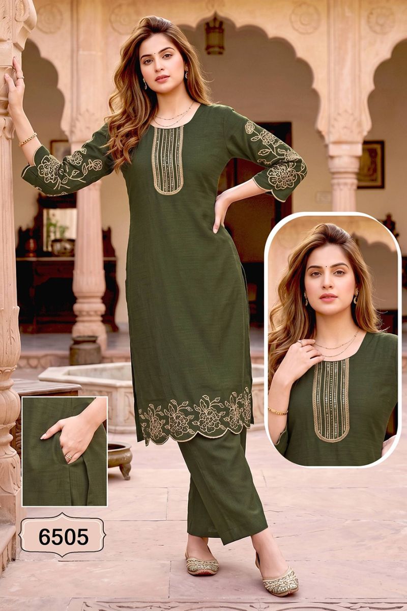 Amrah Wholesale Jasmine Vol 1 Vertican Silk Kurti Pant Set - Amrah Wholesale