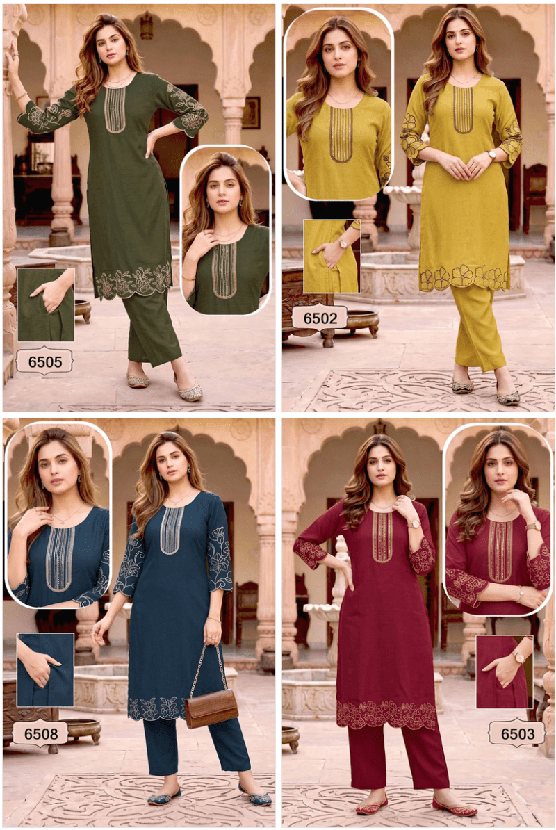Amrah Wholesale Jasmine Vol 1 Vertican Silk Kurti Pant Set - Amrah Wholesale