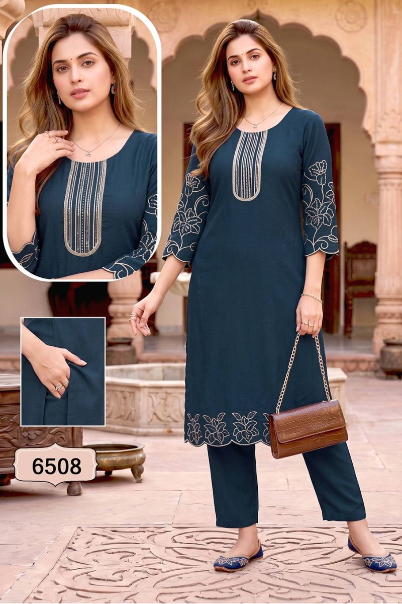 Amrah Wholesale Jasmine Vol 1 Vertican Silk Kurti Pant Set - Amrah Wholesale