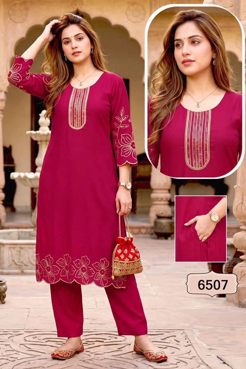 Amrah Wholesale Jasmine Vol 1 Vertican Silk Kurti Pant Set - Amrah Wholesale