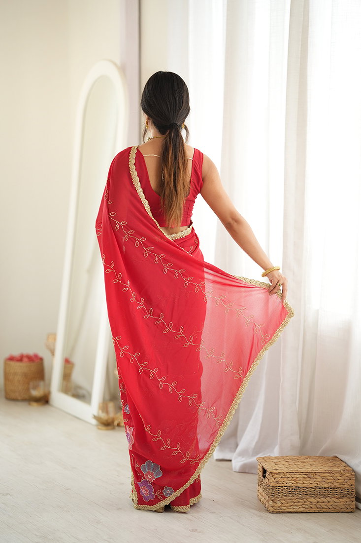 Amrah Wholesale Jf 3833 Star Georgette Beads Embroidered Saree