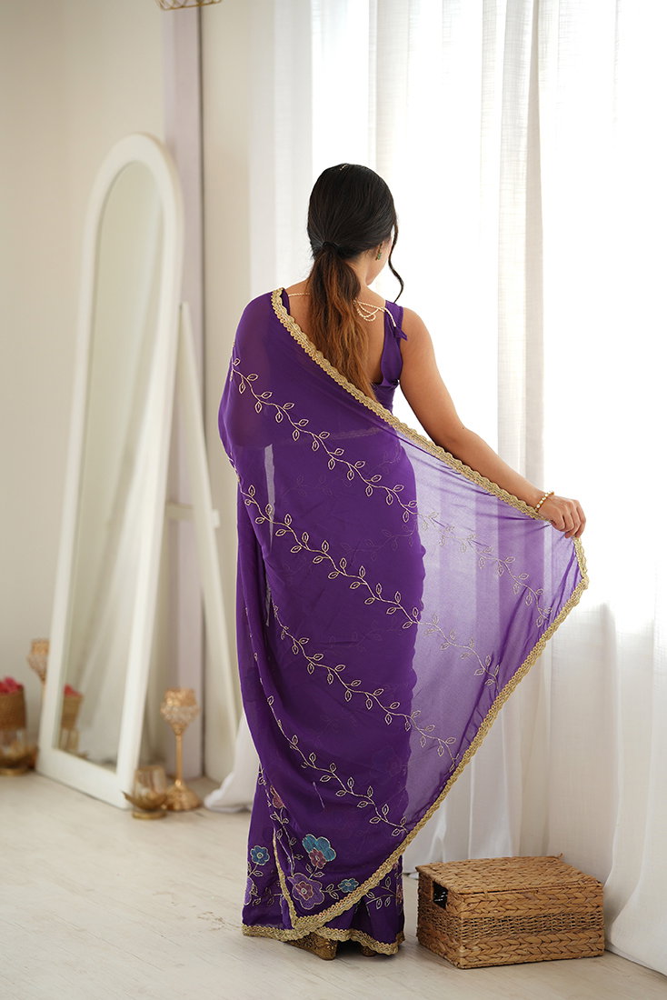 Amrah Wholesale Jf 3833 Star Georgette Beads Embroidered Saree