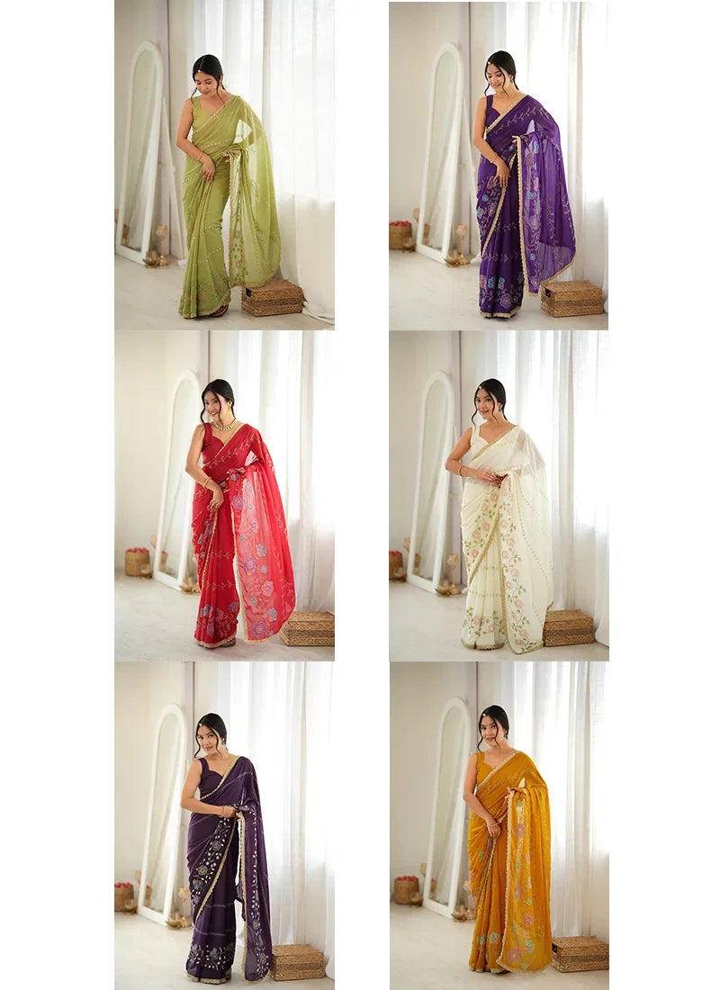 Amrah Wholesale Jf 3833 Star Georgette Beads Embroidered Saree