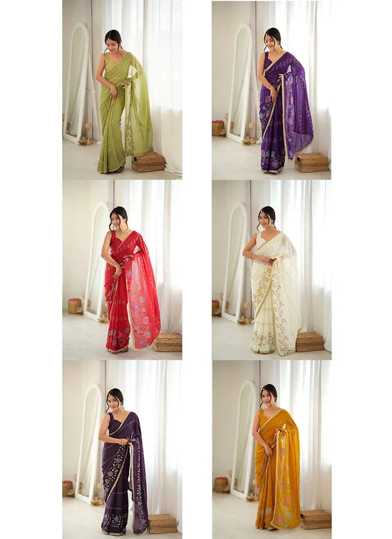Amrah Wholesale Jf 3833 Star Georgette Beads Embroidered Saree
