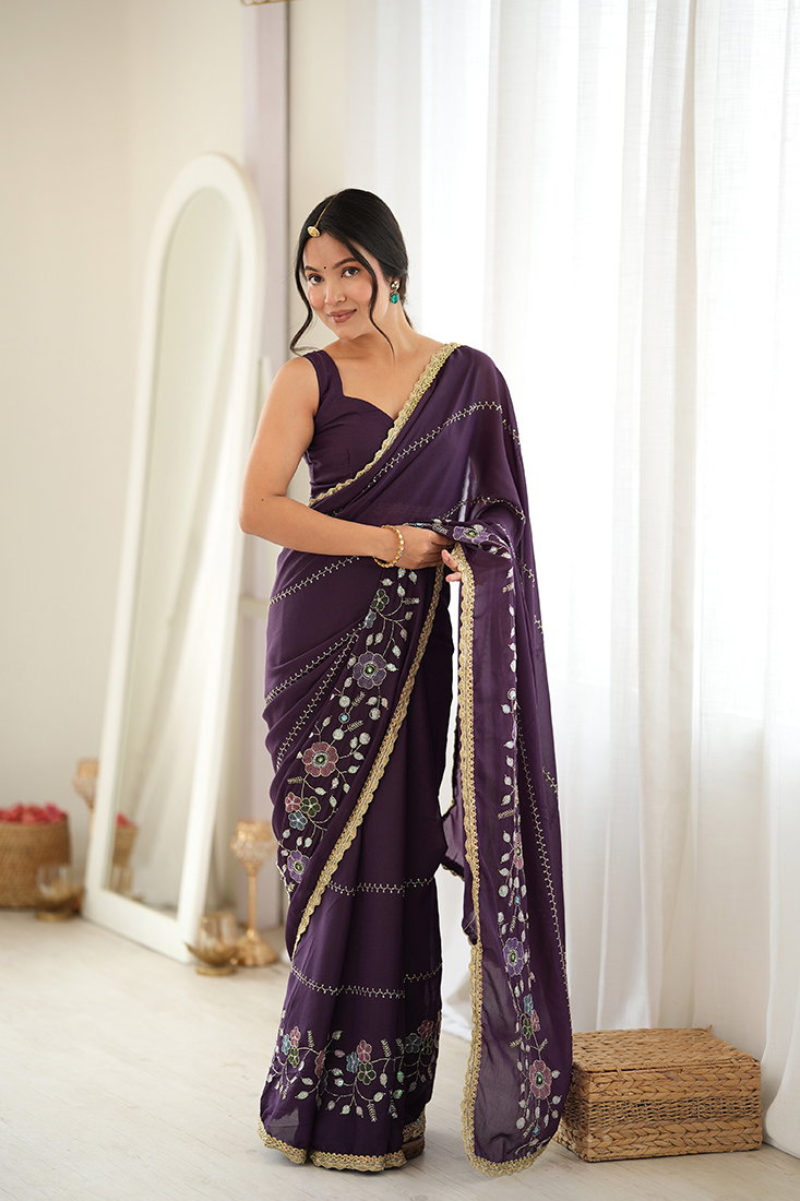 Amrah Wholesale Jf 3833 Star Georgette Beads Embroidered Saree