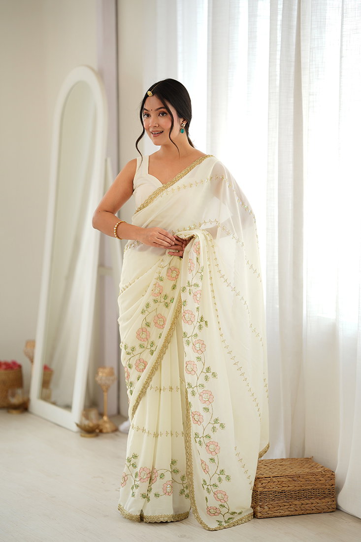 Amrah Wholesale Jf 3833 Star Georgette Beads Embroidered Saree