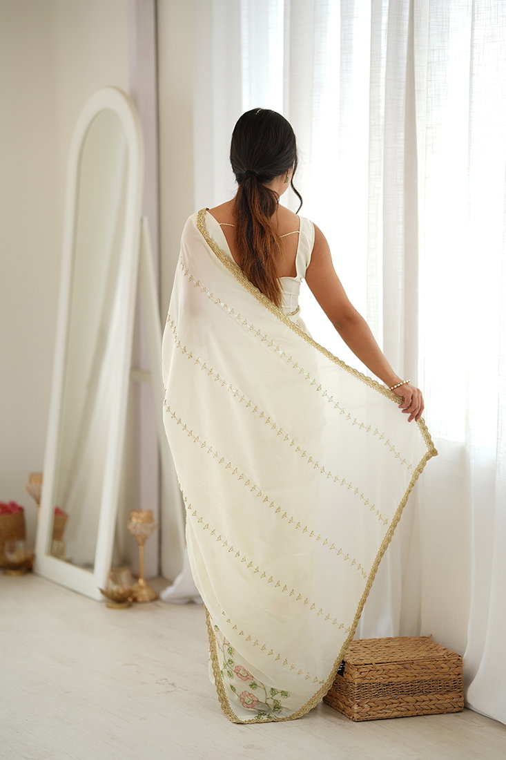 Amrah Wholesale Jf 3833 Star Georgette Beads Embroidered Saree
